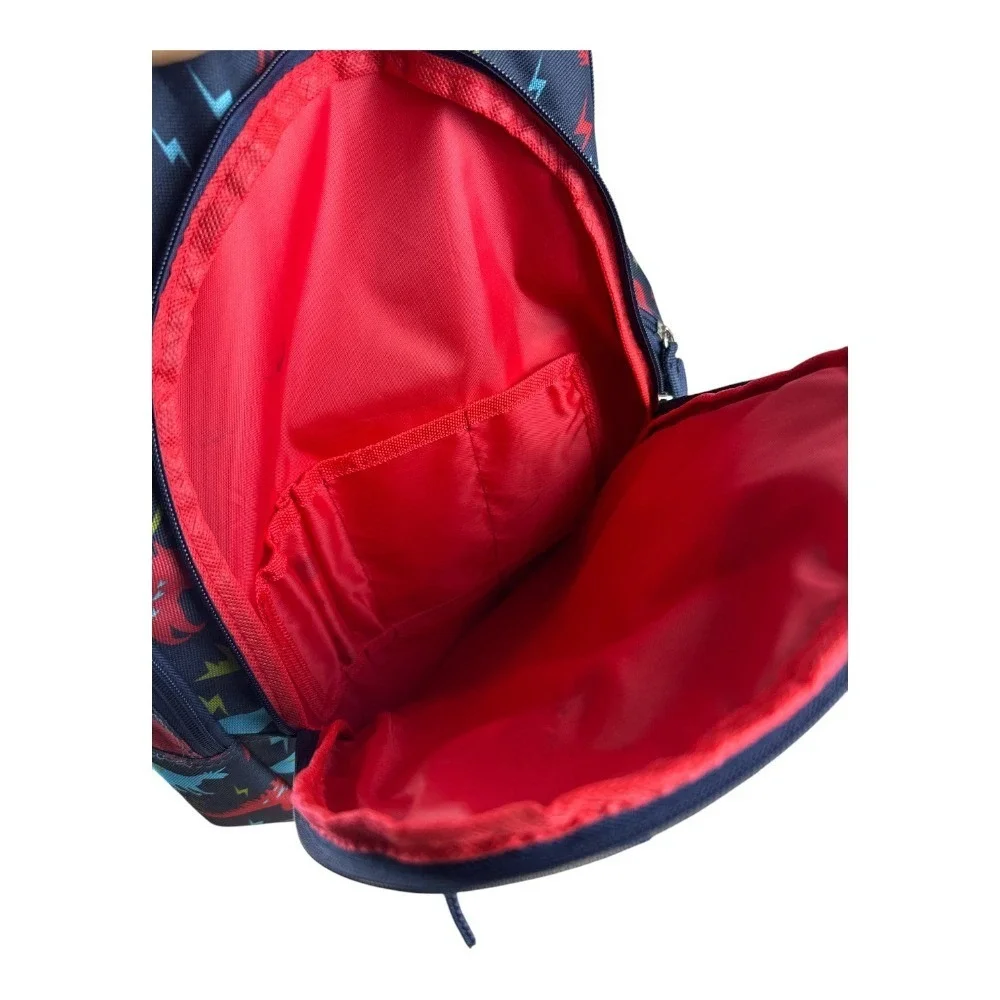 Crckt Kids Dinosaur Lightning Bolt Backpack Navy Blue Red 16.5 Inch School Bag